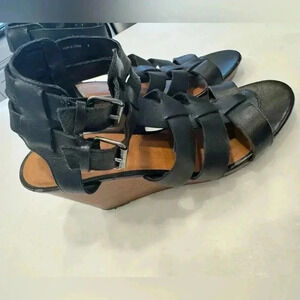 Dolce Vita women’s black leather wedge sandals. Ankle straps size 8 NEW